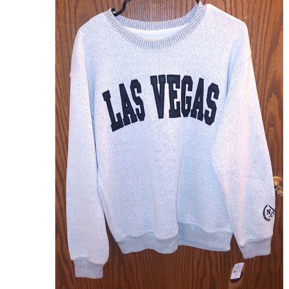 NWT New York Popular Las Vegas Varsity Crewneck Sweatshirt Gray Medium Spellout